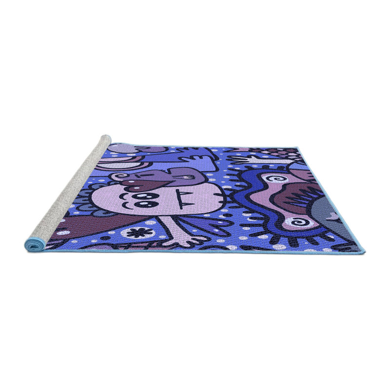 Tapis 100% bleu à motif lavable à la machine 2989, Rond 8 pi