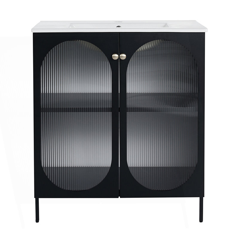 Meuble-lavabo autoportant avec lavabo en céramique