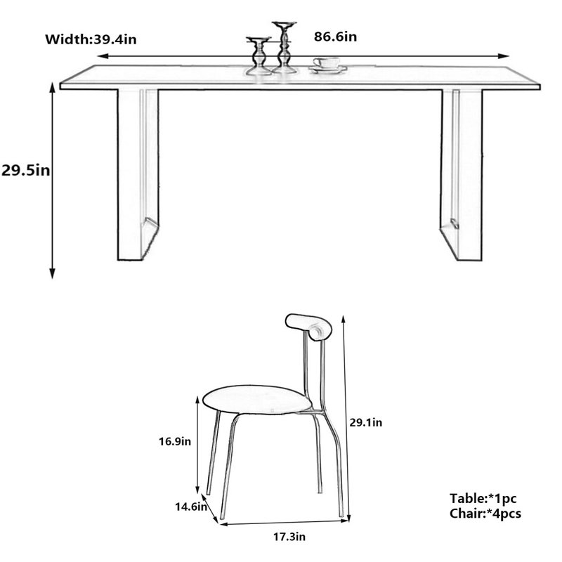Table de salle à manger Minimalist, H 29,5 po x L 86,6 po x l 39,4 po