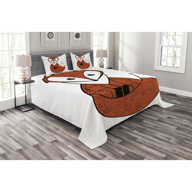 Addaley Orange/Black/White Microfibre Bedspread Set, 220 x 264 cm