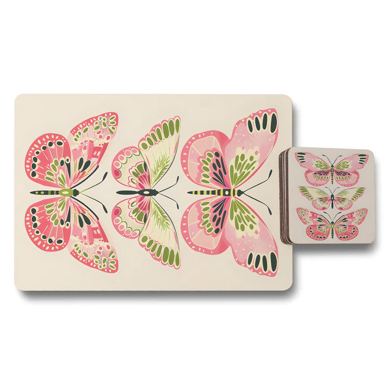 Designer Butterfly Placemats Coasters Set With Wood Base