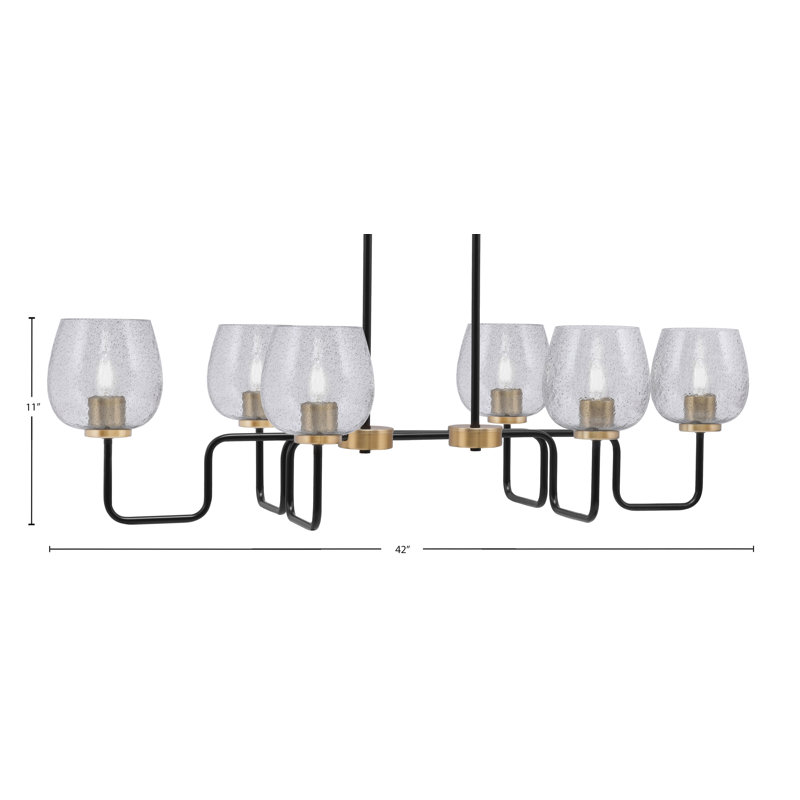 Luminaire îlot 6 lumières Amarmula, noir mat et laiton vieilli, verre fumé 6 po, Transparent/noir, Noir/laiton