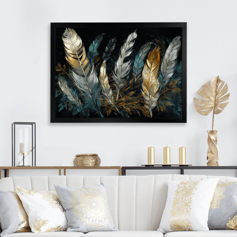 Plume d'or Kapree Glamour IV sur toile, H 30 po x l 40 po x P 1,5 po, Cadre photo noir