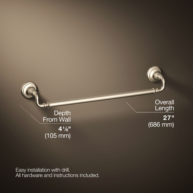 Artifacts® Wall Mounted Towel Bar, Vibrant Brushed Bronze, 3" H x 27" W x 3.5" D