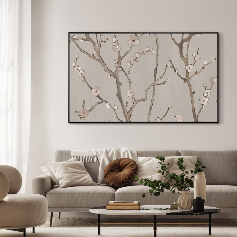 Très grande reproduction d'art sur toile - Branches de cerisier en fleurs, illustrations de branches pour le salon ou la chambre à coucher - «Assemblage requis du cadre (cadre non fini)»