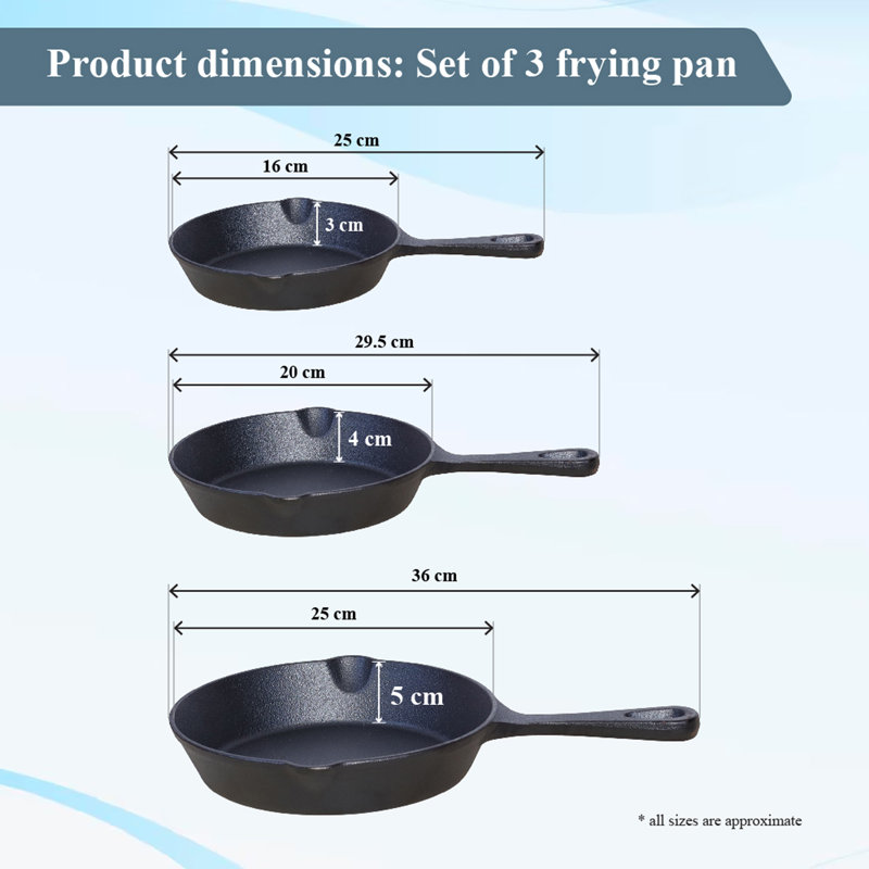 Buckingham Pre-Seasoned Cast Iron Non-Stick 3 Piece Skillet Set