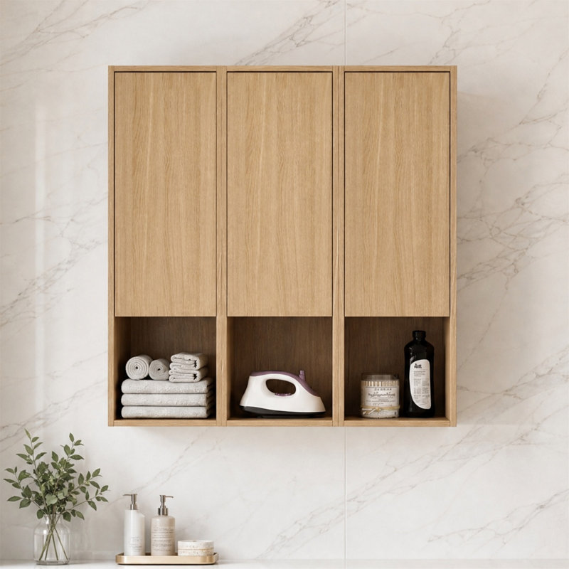 Armoire de salle de bain murale 36 "avec 3 portes et tablettes ouvertes 36"