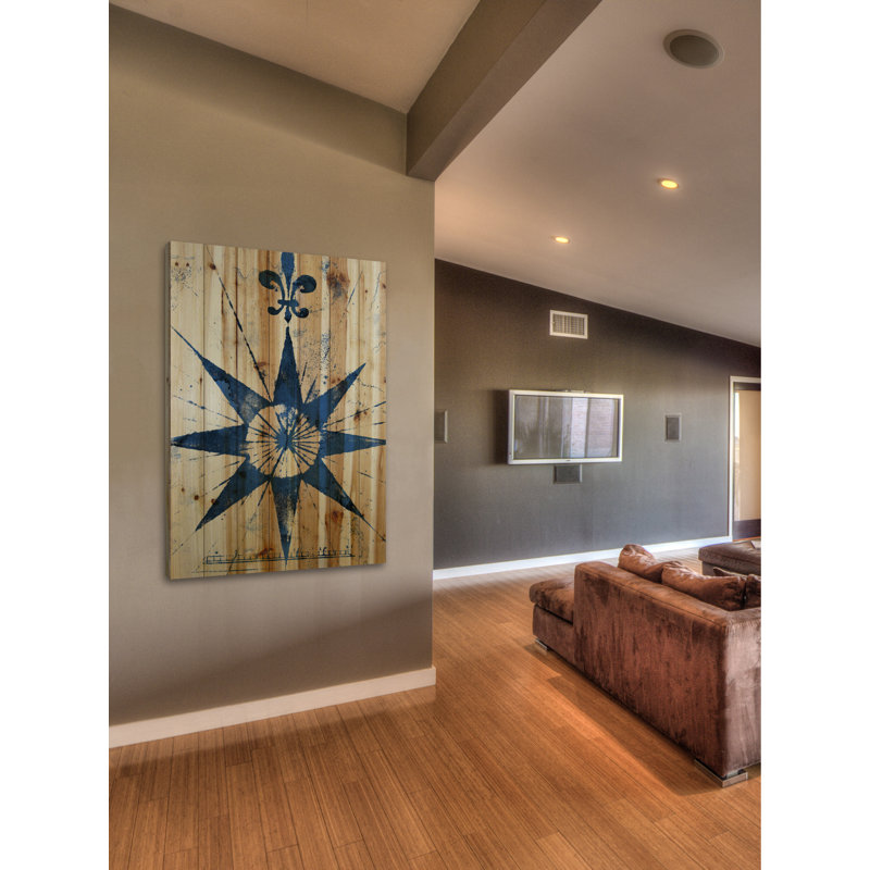 « rétro compass », reproduction d’art sur bois de pin naturel, H 60 po x l 40po x P 1,5 po