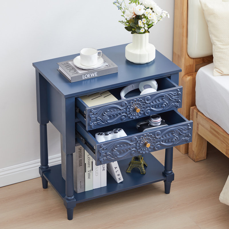 27.55'' Tall 2 Drawer Farmhouse Nightstands, Blue