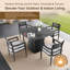 Ensemble de salle à manger à piédestal d'extérieur 5 pièces - Table carrée en fritté de 44 po avec base évasée et 4 fauteuils, aluminium antirouille, coussins Sunbrella