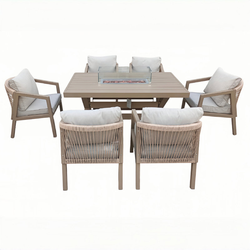 Patio Dining Set, Firepit Table and 6 Seat