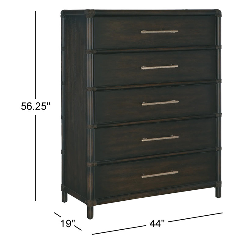 Retreat Pole Rattan Five-Drawer Chest, Dark Wood/Black Sand
