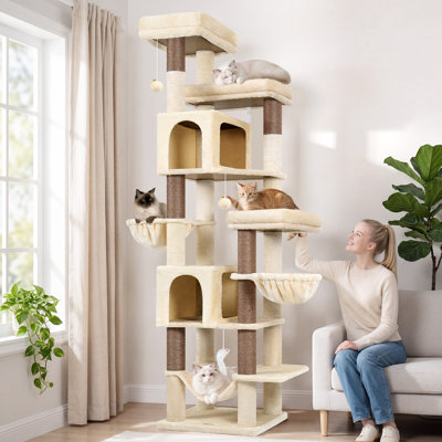 82" Cat Tree For 4+ Large Cats, Multi-level Cat Tower With 2condos, 3 Hammocks & Perches, Tall Cat Tree Tower Indoorplayground For Maine Coon, Plush Surface, Easy Assembly