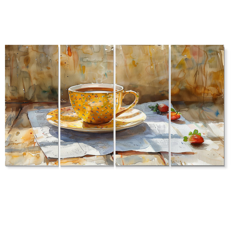 «White Beige Cozy Cup Of Coffee II», ensemble de reproductions d'art mural café, H 28 po x l 48 po