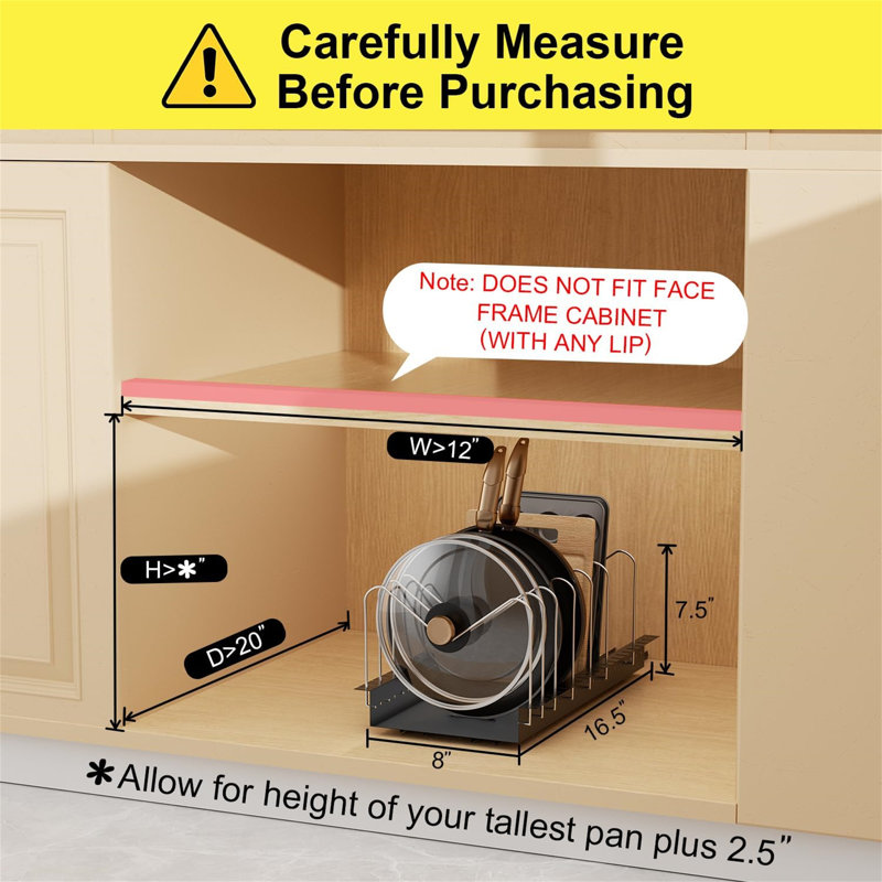 Two-piece cabinet pull-out pot rack with sliding design, suitable for storing pot lids, bakeware and pans, space-saving, practical and convenient.