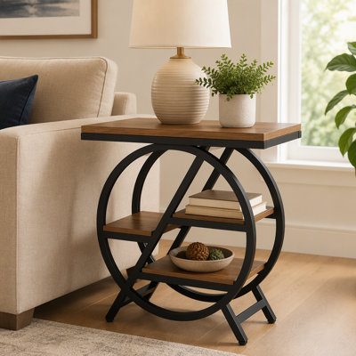 Table de bout à 4 niveaux, petite table d'appoint avec tablettes de rangement
