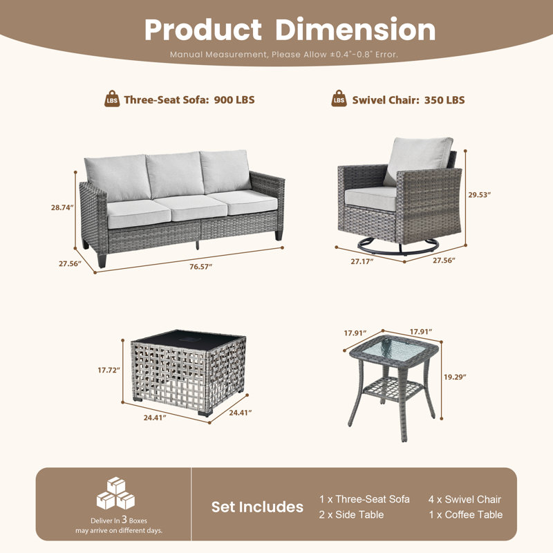 Wicker Patio Furniture 8-Piece Set, Rattan Guest Sofa Rocking + Rocking Swivel Chair Combination, Weather-Resistant And Durable Leisure Set