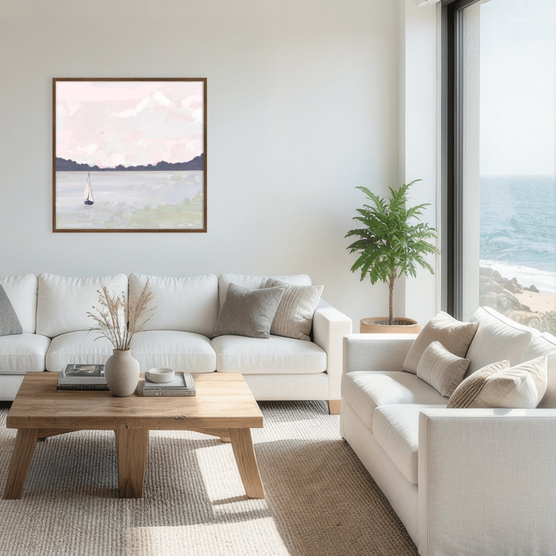 Coastal Retreat Sailing Through Abstraction, 24" H x 24" W x 1.125" D, Framed Print, Brown
