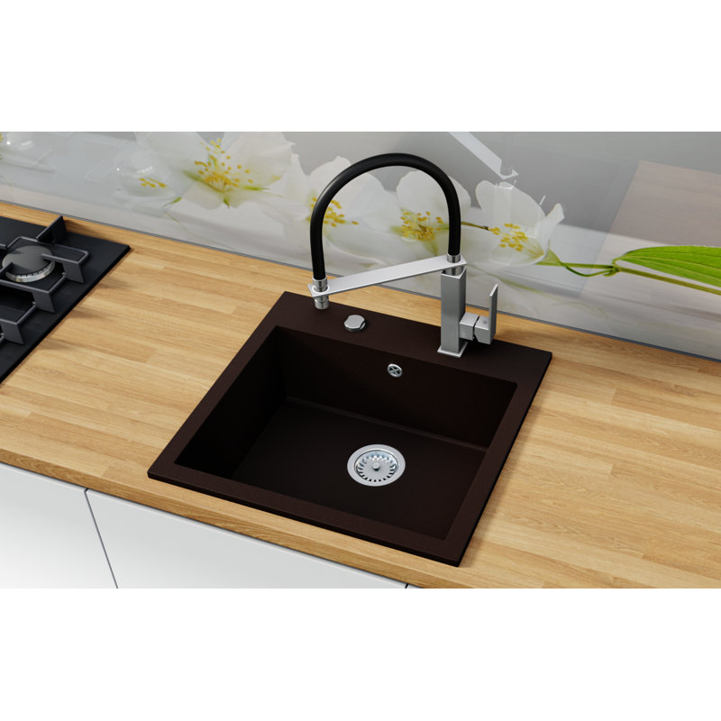 Belfry Kitchen Nichols 520mm W Single Bowl Granite Composite Mounting / Installation Required Kitchen Sink with 2 Faucet Holes