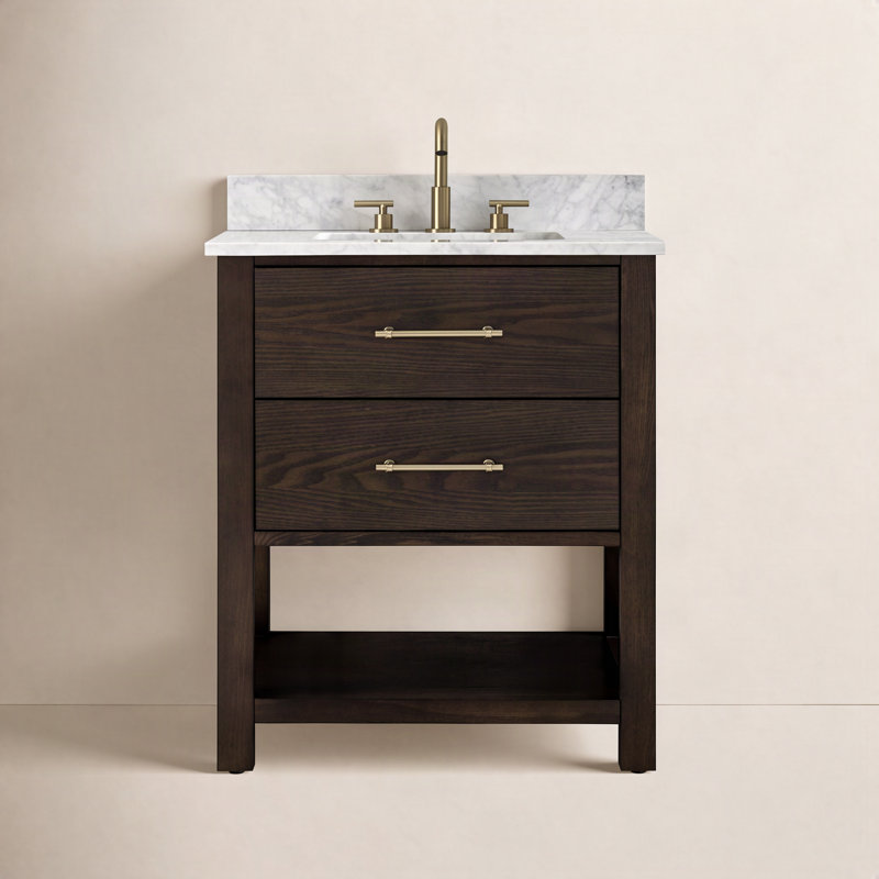 Keri 30" Single Bathroom Vanity, Brown Oak/Antique Brass