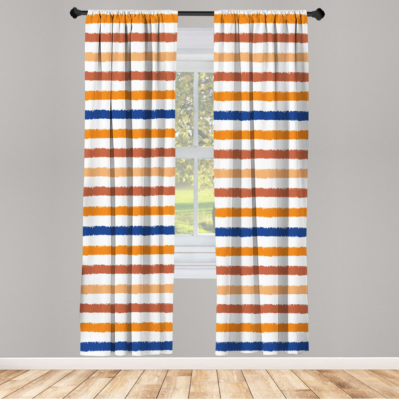 Microfiber Floral Semi-Sheer Rod Pocket Curtain Panels, 28" W x 84" L, Navy/Orange