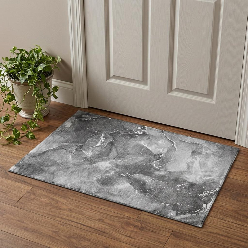 3' X 5' Gray And Ivory Abstract Washable Area Rug With UV Protection