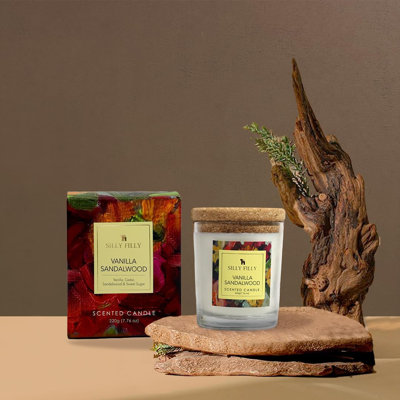 Glass Jar Candle | Vanilla Sandalwood Mildly Scented | Two Wick 13 Oz | Over 40 Hours Of Burn Time | Ideal For Home, Celebrations, Gifting