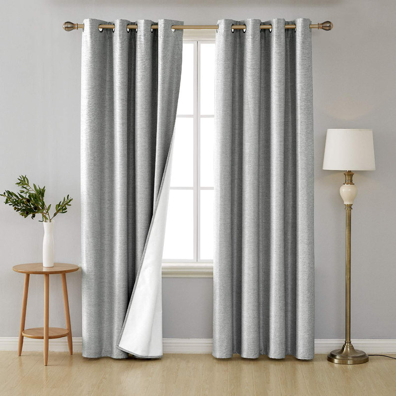 Shiny Textured Blackout  Thermal Insulated Curtains With Coating (Set Of 2), 52" W x 84" L, Light Gray