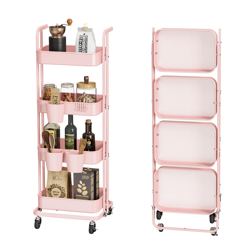 48.6'' H x 18.7'' W Utility Cart with Wheels, Pink