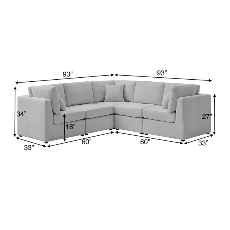 Canapé modulaire 5 pièces Chauncy - Gris