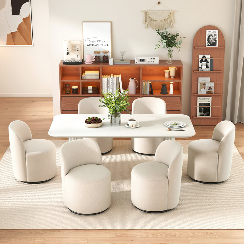 Ensemble de table de salle à manger moderne 71 po ovale avec chaises pivotantes 4/6, pieds ondulés et rotation à 360 ° pour la cuisine et la salle à manger