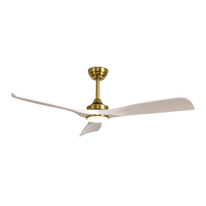 Ventilateur de plafond 52 po blanc / or moderne pour l'intérieur et l'extérieur pour patio avec lumière et télécommande 6 vitesses