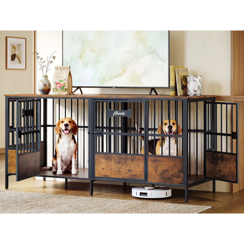 Meuble de rangement robuste pour chien de 67 po avec séparateur réglable