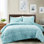 Édredon en fausse fourrure sarcelle - Double, 2 taies décoratives bleu sarcelle et coussin moelleux