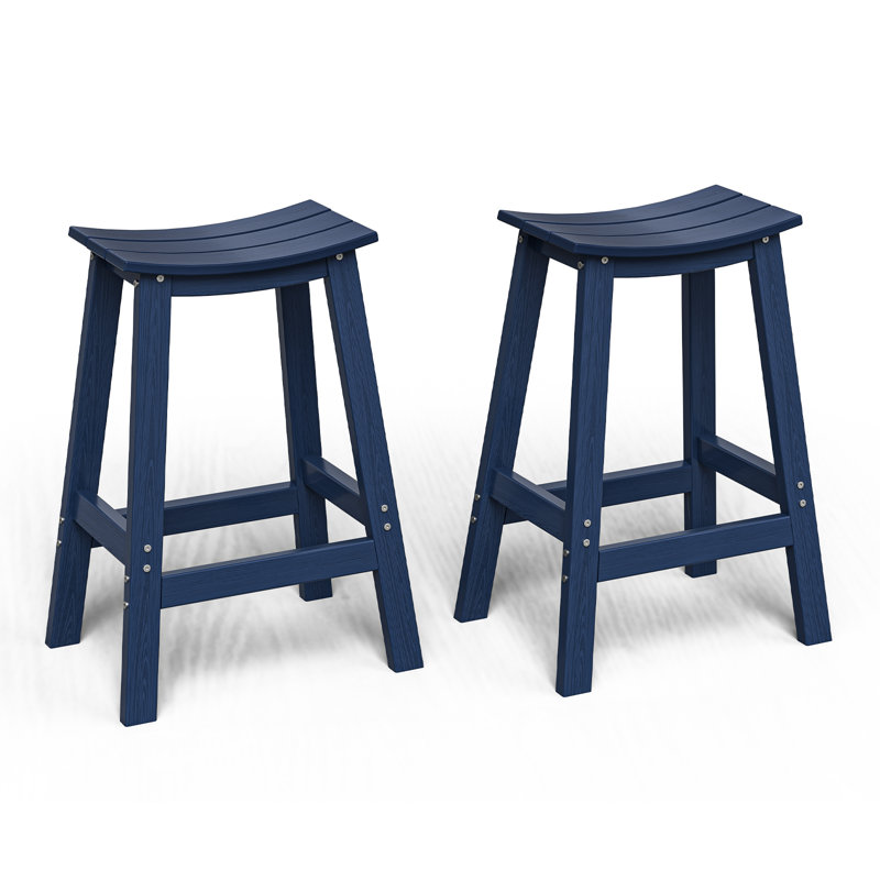 Wood-Look HDPE Bar Stool, Navy Blue