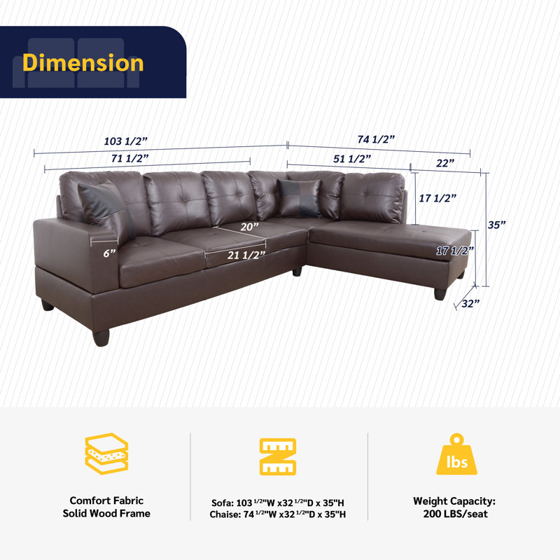 Aashild 2 - Piece Vegan Leather Sectional, Right Hand Facing, Brown Faux Lather