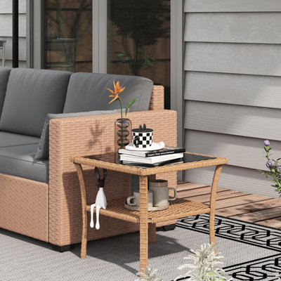 Table basse carrée pour patio avec espace de rangement extérieur en verre trempé et espace de rangement