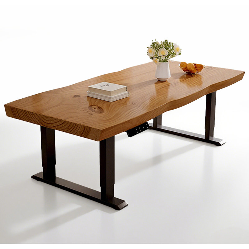 Bureau rectangulaire électrique réglable en bois massif, H 21,26 po x l 62,99 po x P 27,56 po, Tanné