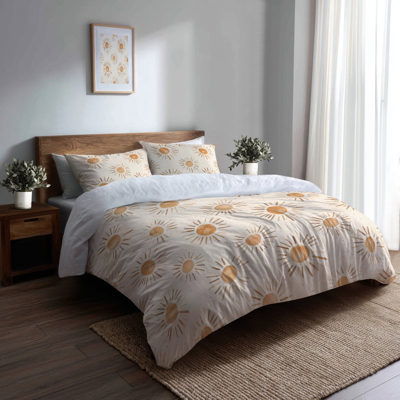 Ensemble de literie 3 pièces Starburst - Ensemble de housse de couette et de coussins Modern Boho Sun Glow