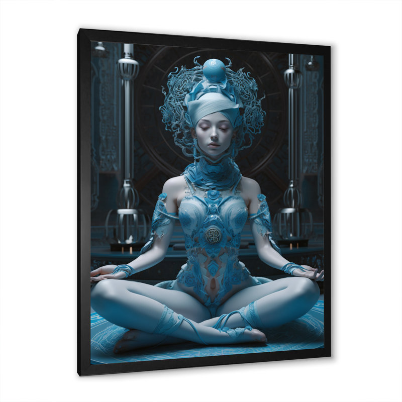 «Blue Yogini Meditation Spiritual Grace» sur toile, H 44 po x l 34 po x P 1,5 po, Cadre simple noir