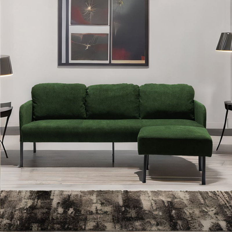 3 seater l-shaped sofa with ottoman, Vert