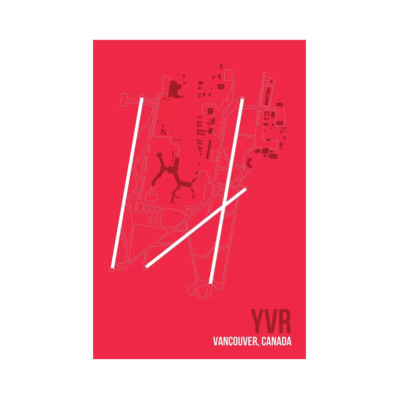 YVR Diagram, Vancouver 1 Piece Wrapped Canvas Wall Art, 66.04 cm H x 45.72 cm W x 1.91 cm D