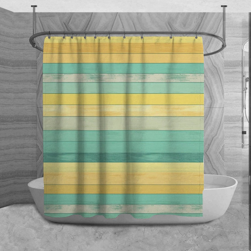 Rideau de douche Kiomie, H 73 po x l 70 po, Turquoise / jaune