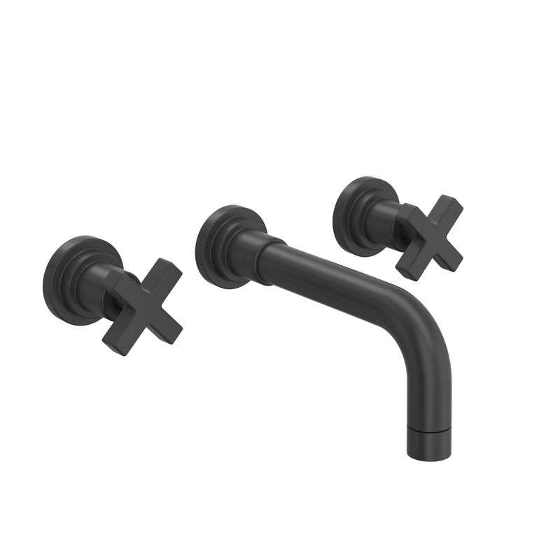 Lombardia® Wall Mount Bathroom Faucet, Matte Black, Cross Handle