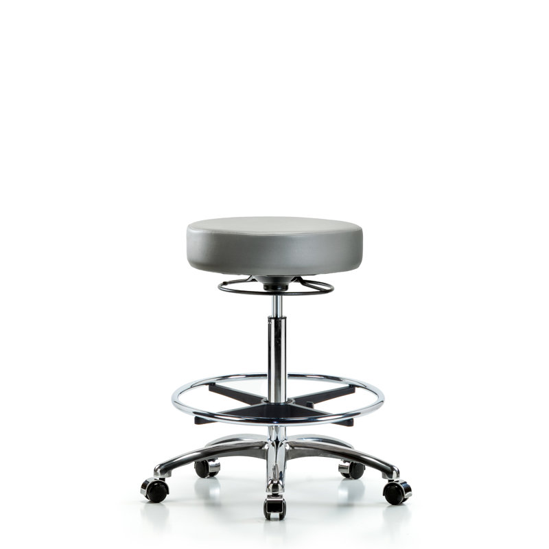 Tabouret en vinyle sans dossier - hauteur de banc moyenne avec anneau de pied chromé et roulettes en vinyle Supernova bleu marine