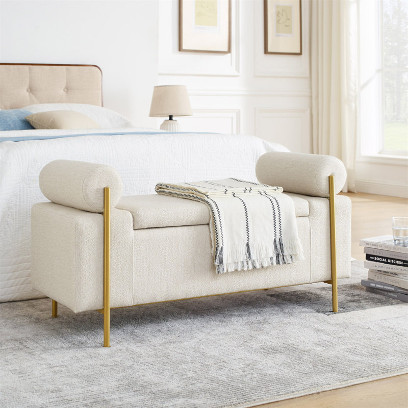 Reyanne Upholstered Storage Bench, Beige