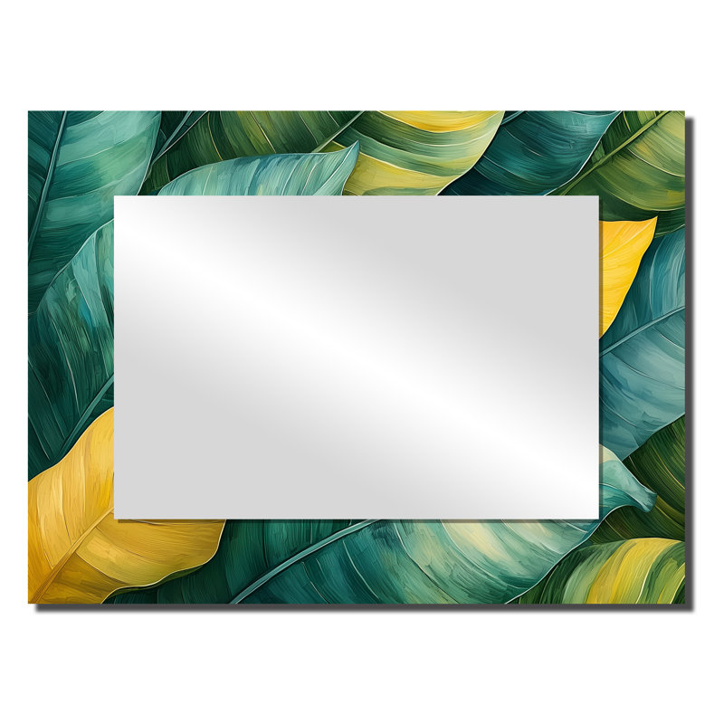 Green Tropical Safari Leaves I - Miroir mural décoratif floral - imprimé sur métal, 24 po x 32 po