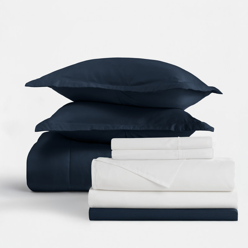 Ensemble de literie en microfibre Becky Cameron, Bleu marine, Édredon simple + 5 pièces supplémentaires