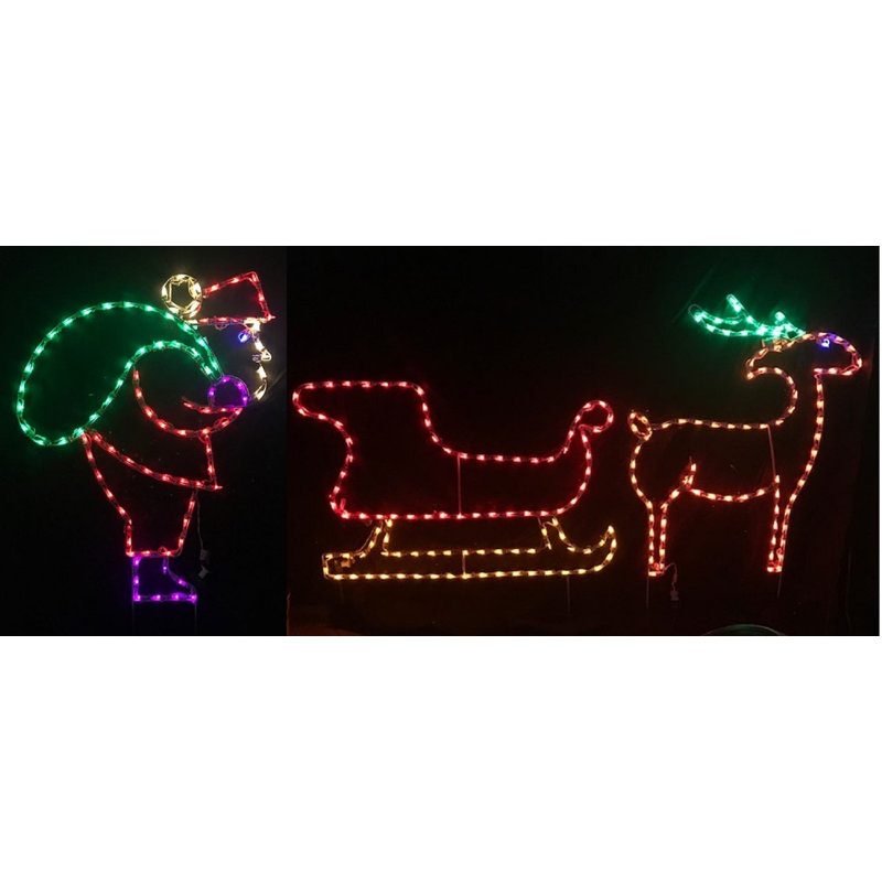Santa Loading Sleigh with Reindeer Christmas Lighted Display