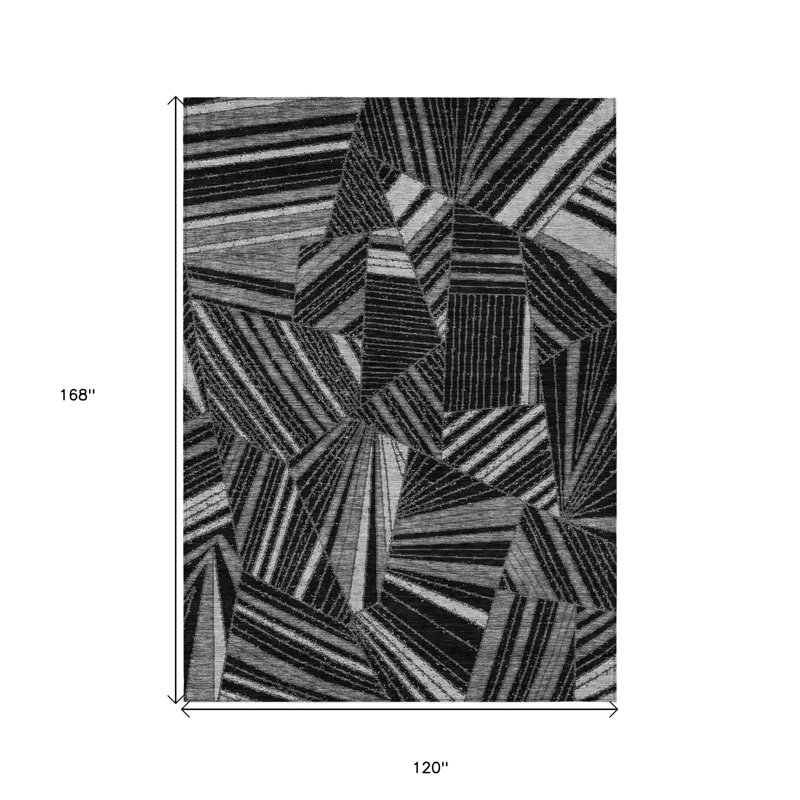 Tapis intérieur et extérieur lavable noir et gris 10 pi x 14 pi